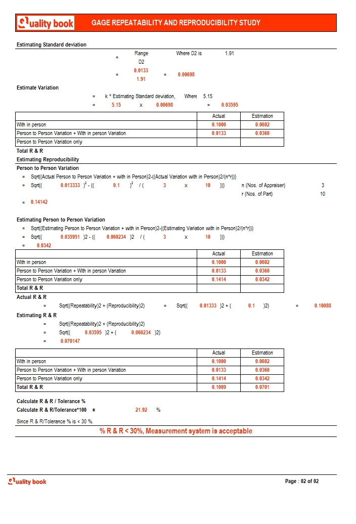 Gauge R & R Study Report | Gauge R & R Study format | Gauge R & R Study template | Gauge repeatability and reproducibility study